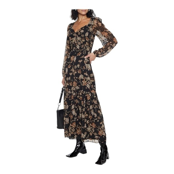 WALTER BAKER Sophia Black Floral Long Sleeve V Neck Maxi Dress Size 0 NWT - Picture 6 of 11